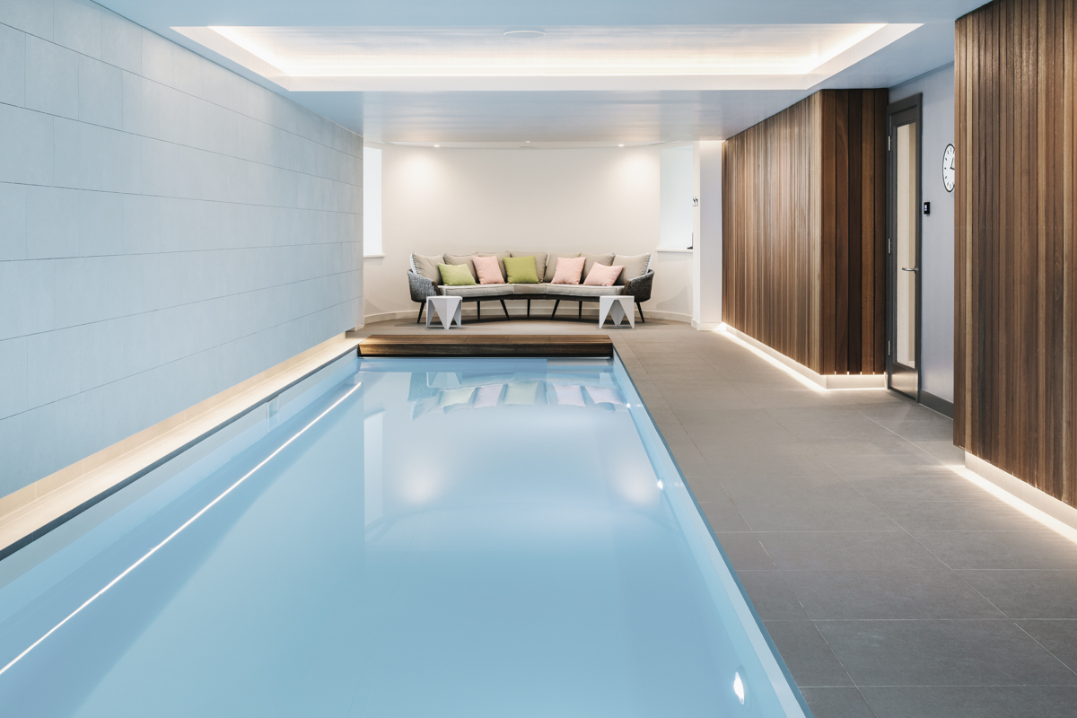 Basement pool with timber lined wall
