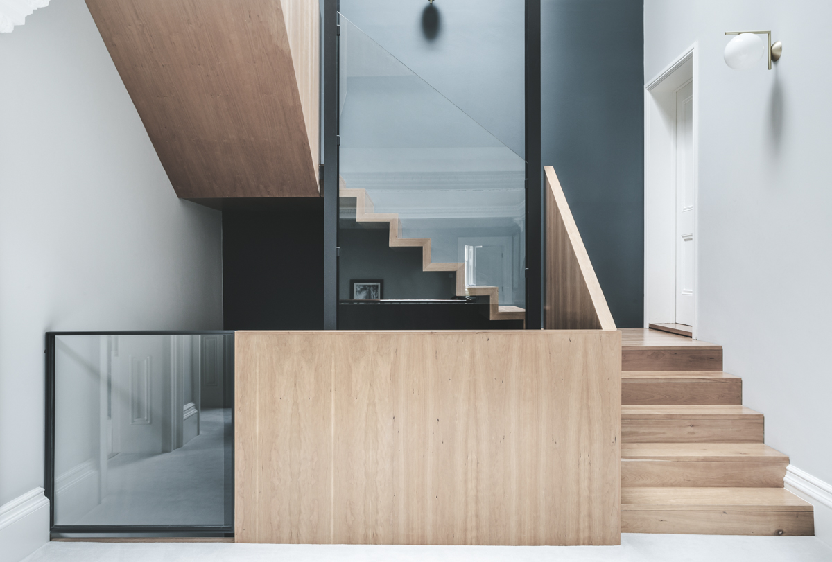 Modern timber and glass staircase