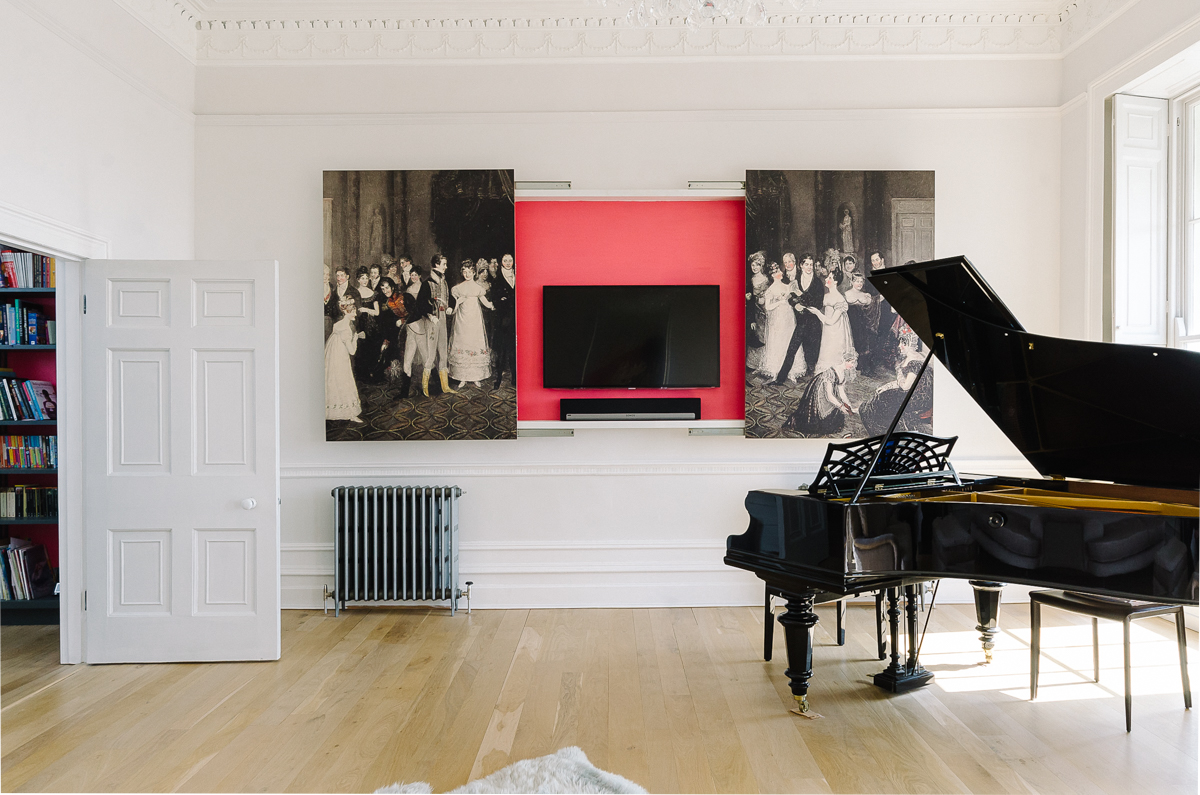 Living room with grand piano