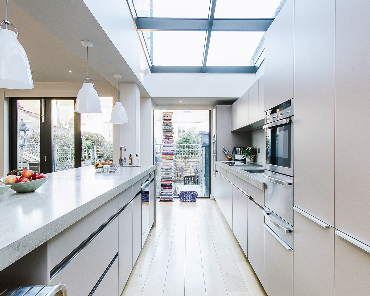 Kitchen with thick marble countertops