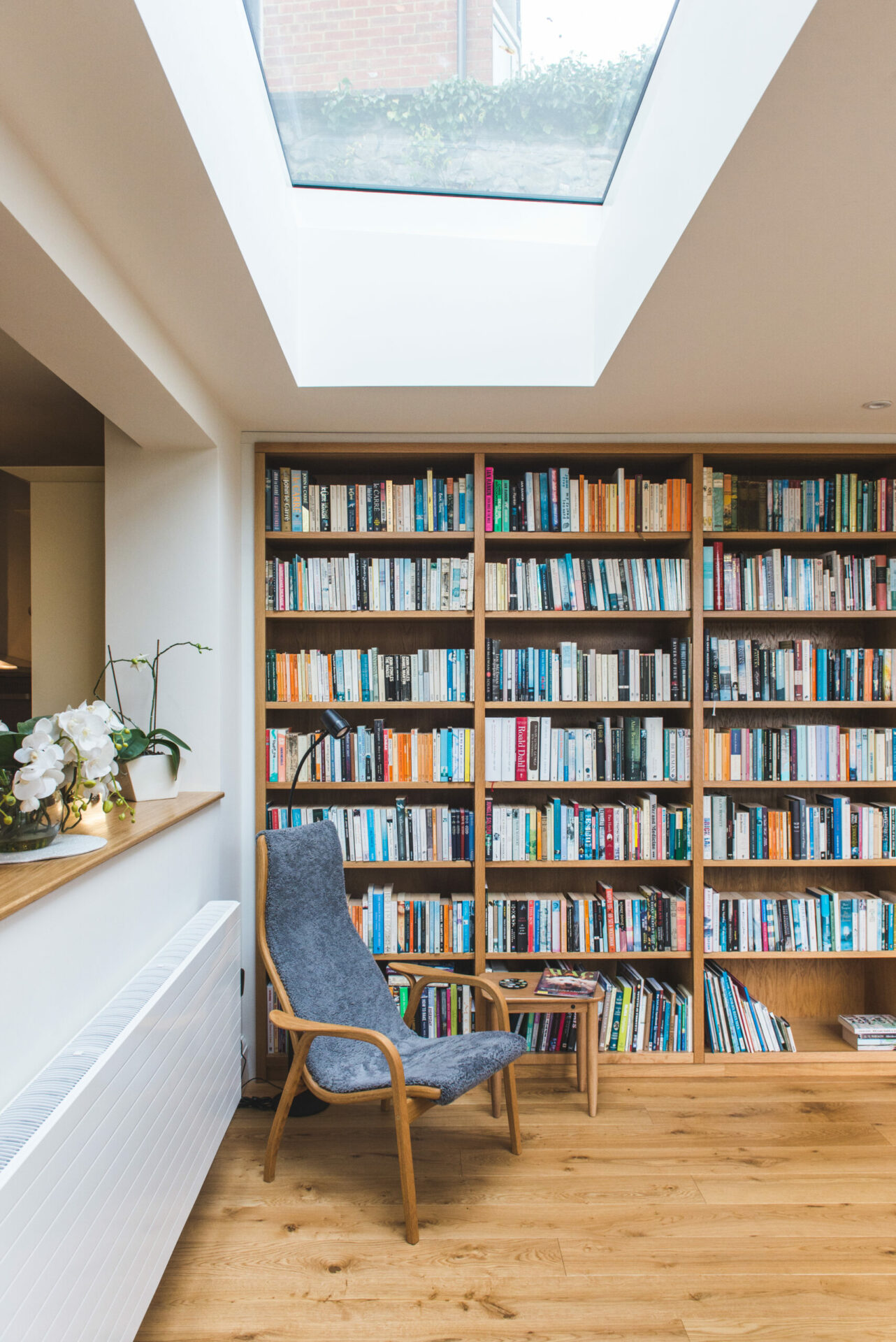 Custom bookcase with rooflight over