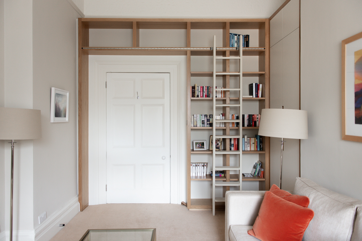 Open timber living room shelving