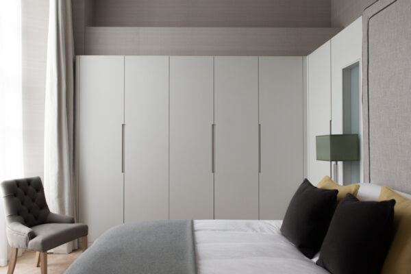 Minimal grey built-in bedroom wardrobes