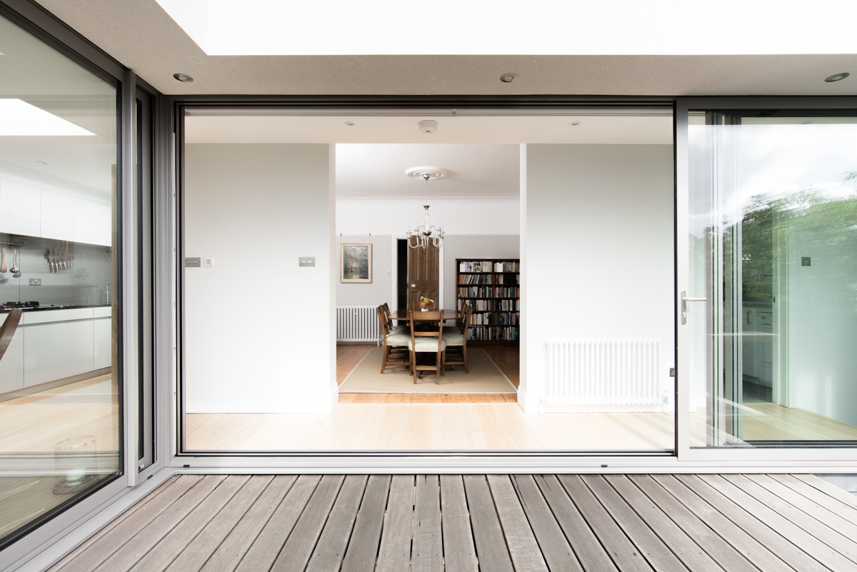 Timber terrace with open sliding doors