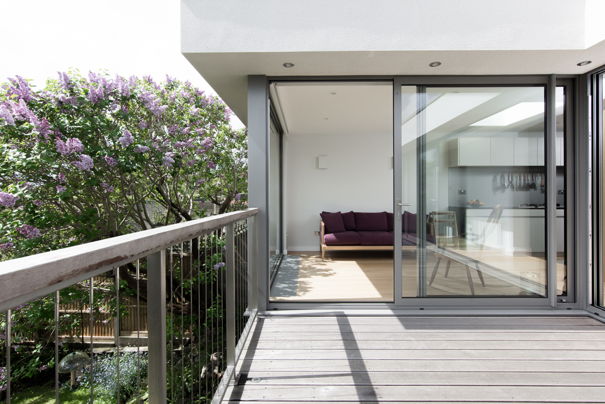 Timber decked terrace with sliding doors