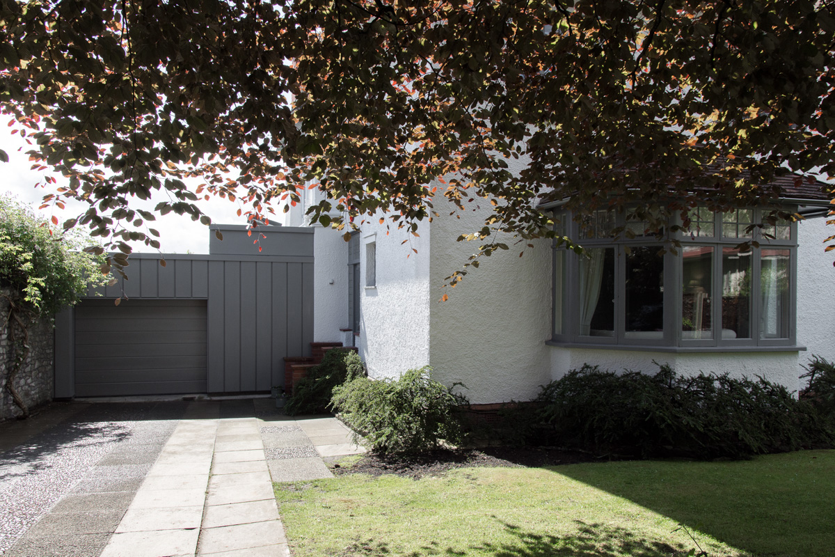 Modern attached garage to period property