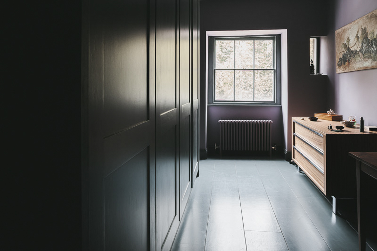 Dark panelled dressing room