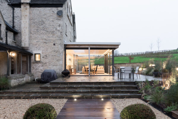 Modern glass box extension to period property