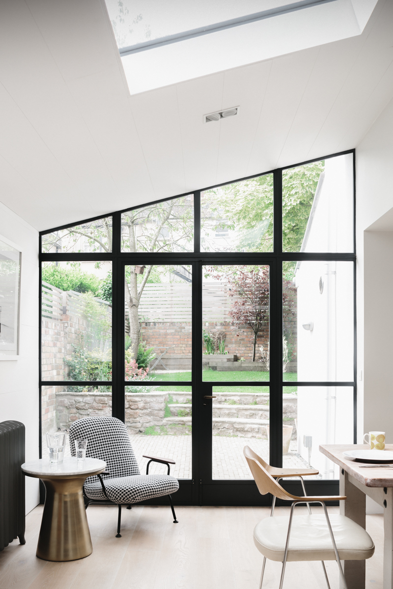 Side lean-to extension interior with crittall doors